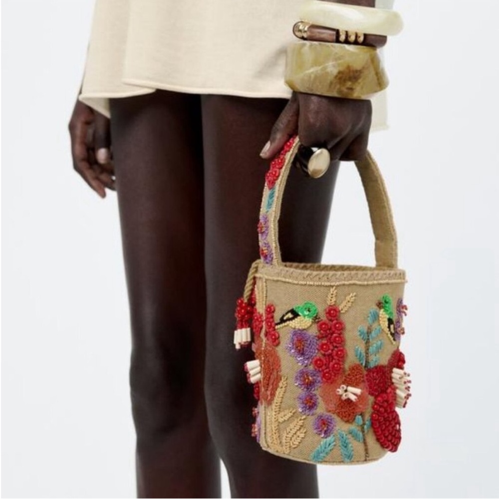 NWT ZARA BEADED BASKET BAG - Picture 5 of 11